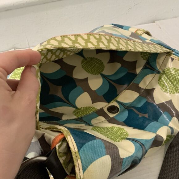 Vtg Fossil Key Per Messenger Bag Backpack Floral Circle Coated Canvas Y2K 90s